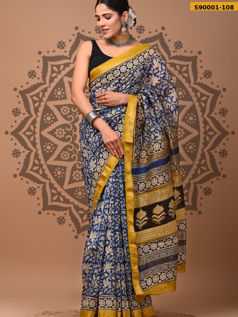 Handblock Printed Maheswari Silk Sarees
