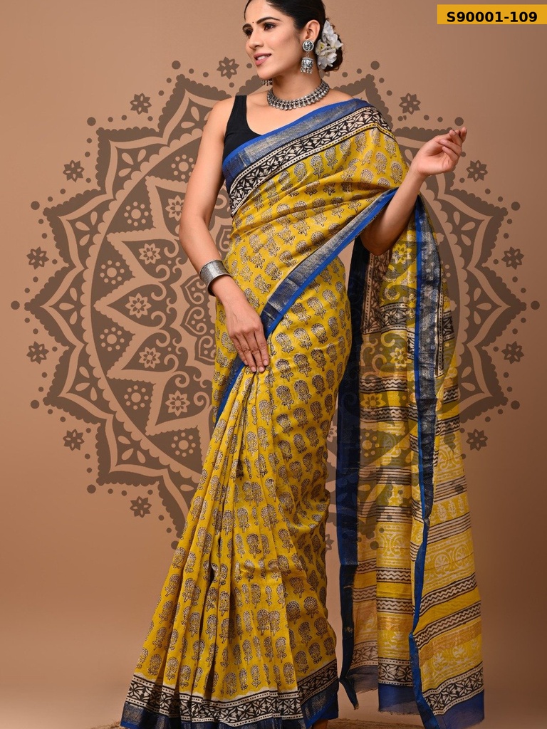 Handblock Printed Maheswari Silk Sarees