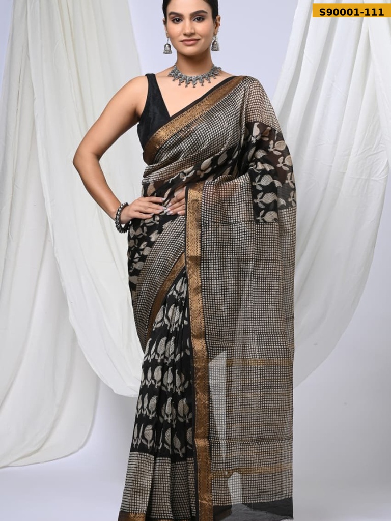 Handblock Printed Maheswari Silk Sarees