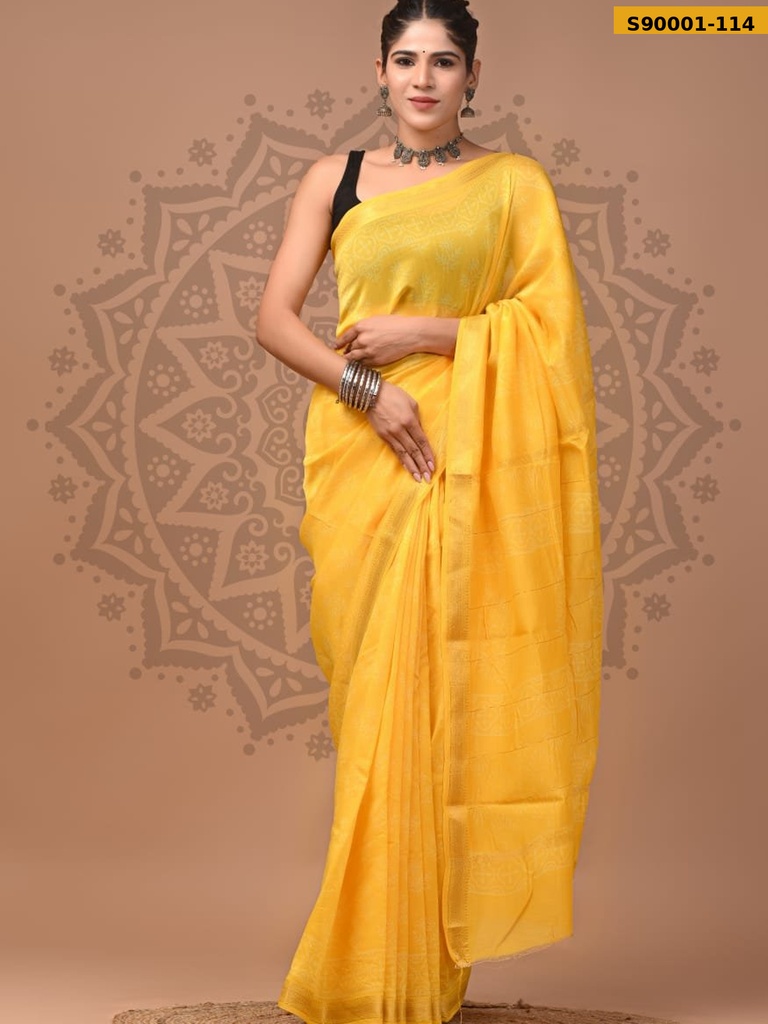 Handblock Printed Maheswari Silk Sarees