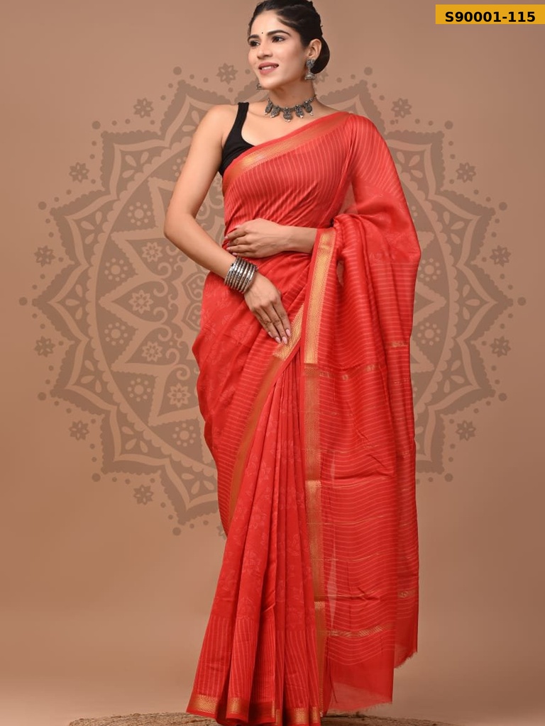 Handblock Printed Maheswari Silk Sarees