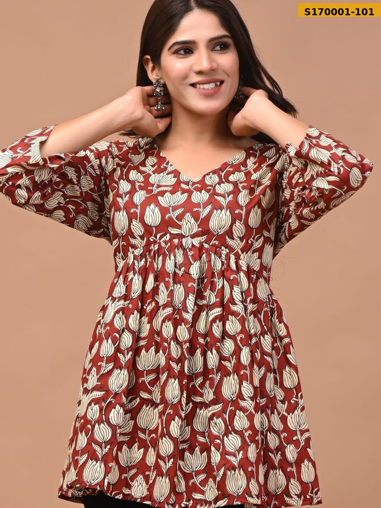 Fancy Cotton Aliya Cut Printed Short Kurti