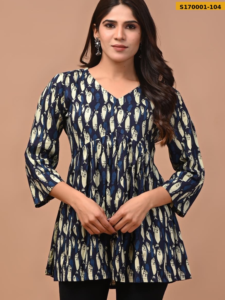 Fancy Cotton Aliya Cut Printed Short Kurti