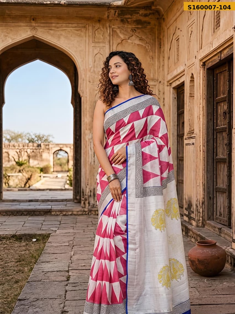 Fancy Handblock Print Linen Sarees