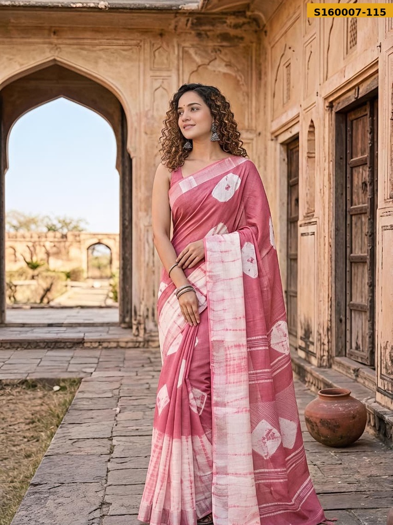 Fancy Handblock Print Linen Sarees