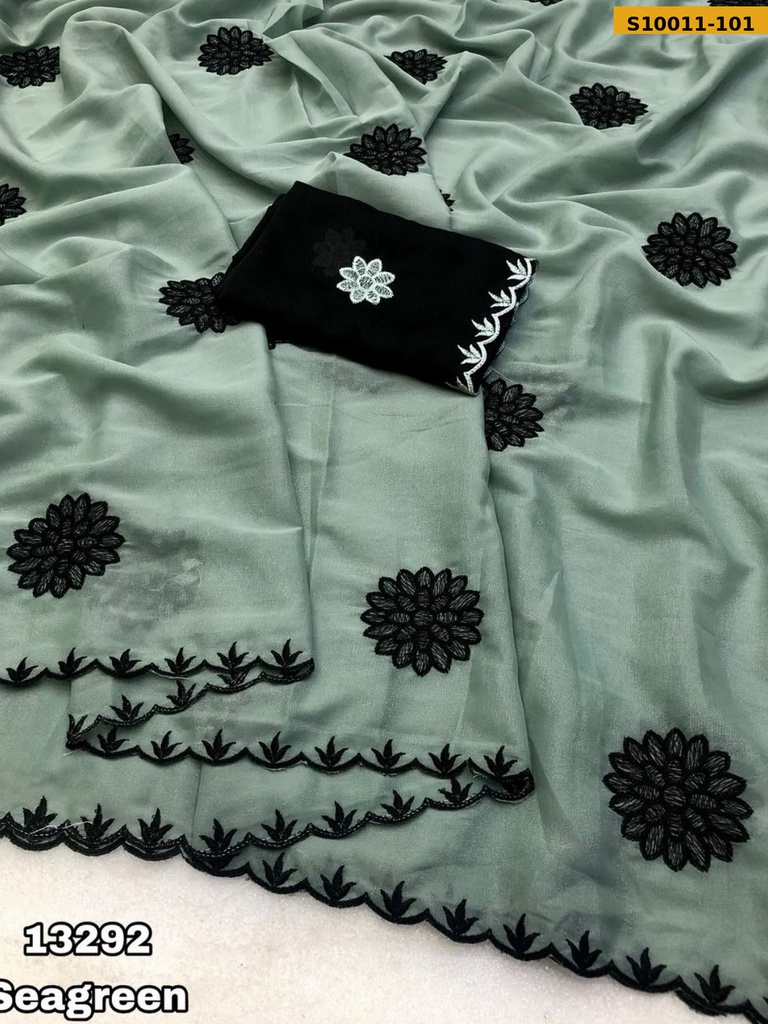 Fancy Star Georgette Embroidery Work Saree