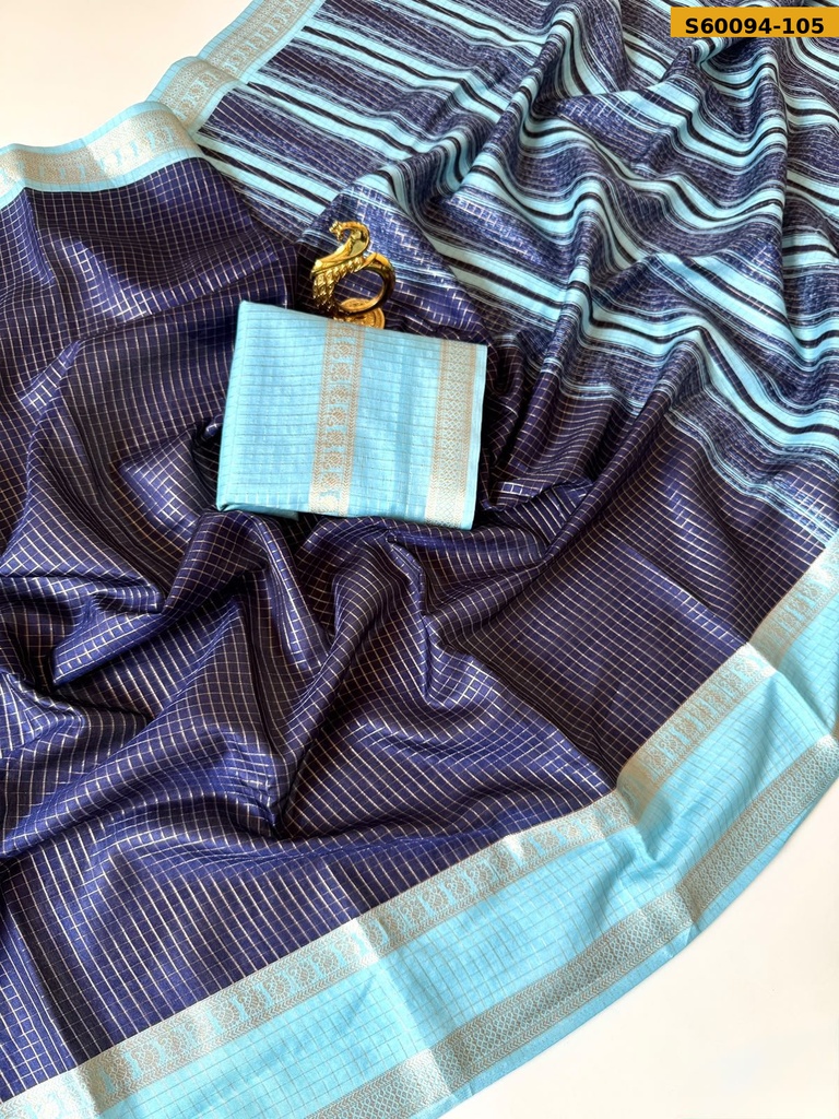 Fancy Tussar base Checks Sarees