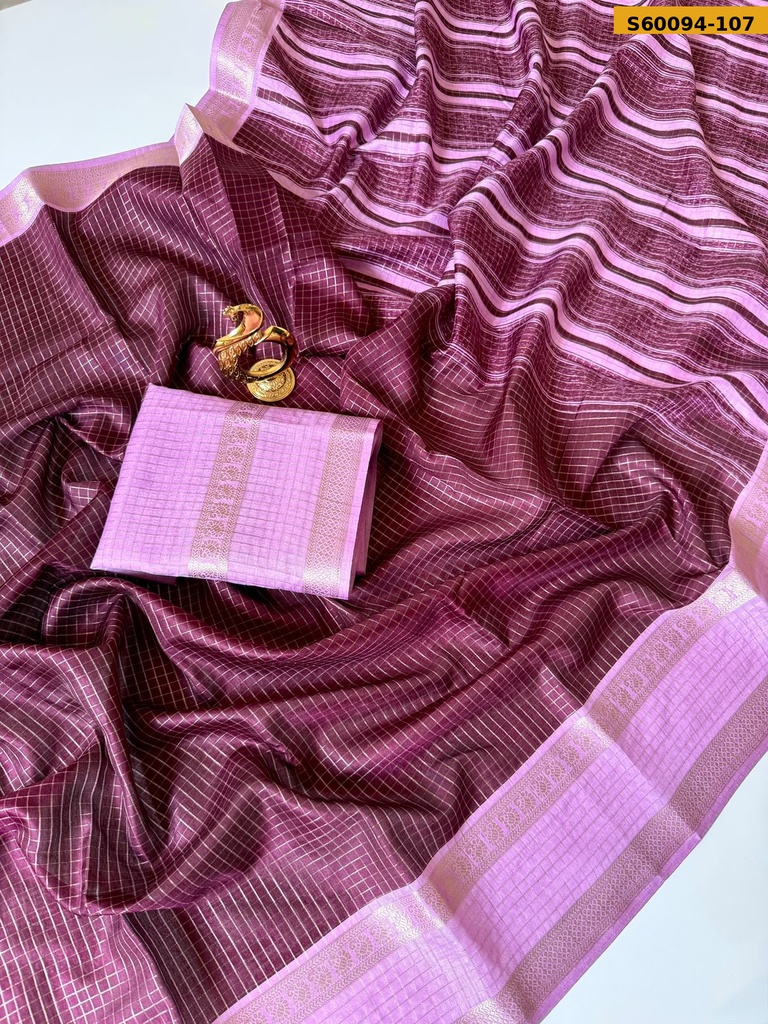 Fancy Tussar base Checks Sarees