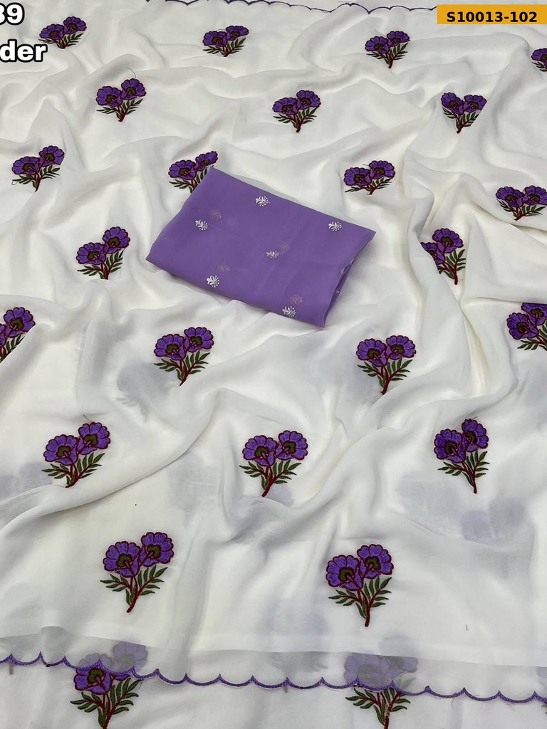 Fancy Chiffon Floral Embroidery Saree