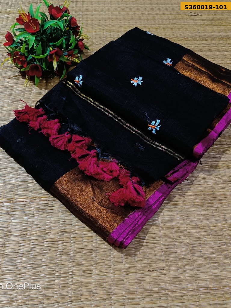 Slub Khadi Embroidery Saree