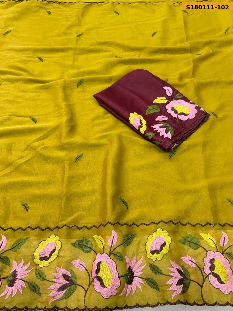 Fancy Star Georgette Embroidery Saree