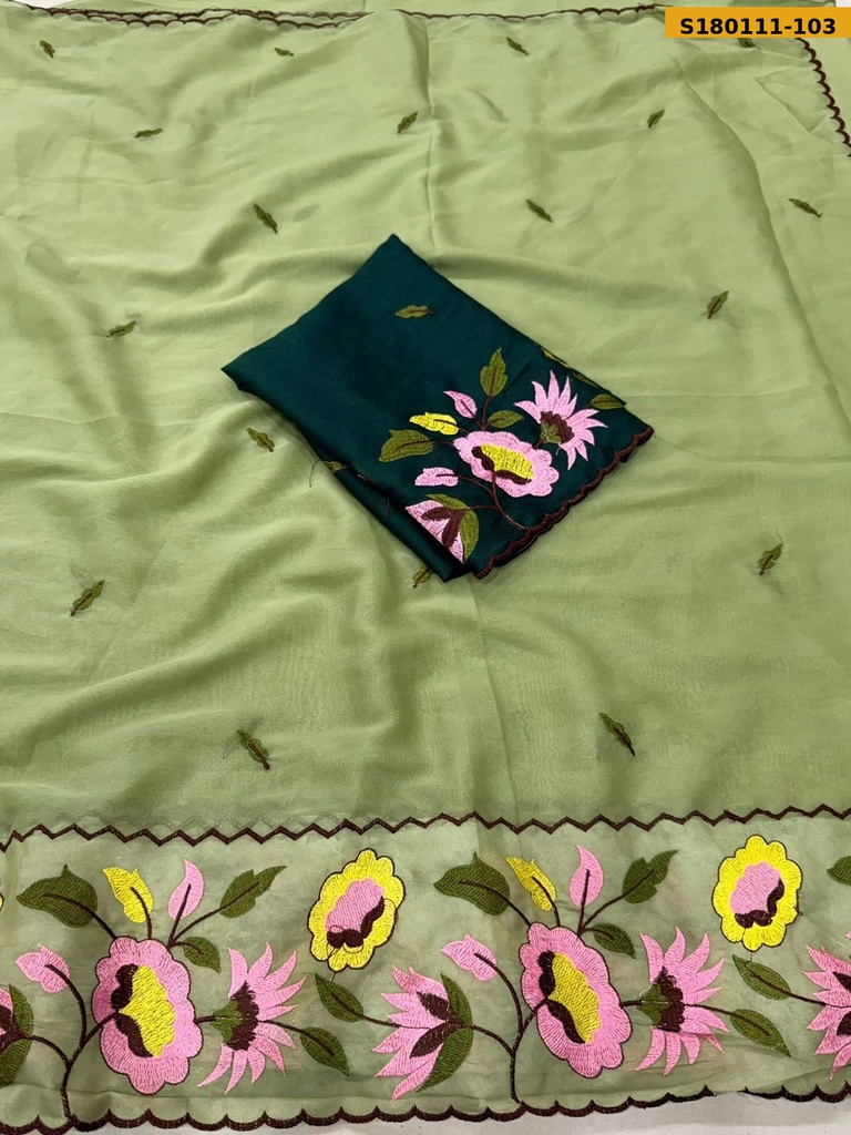 Fancy Star Georgette Embroidery Saree