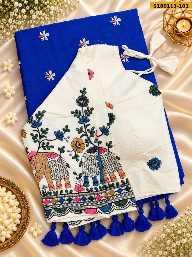 [S180113-101] Fancy Khadi Cotton Embroidery Sarees (S180113-101)