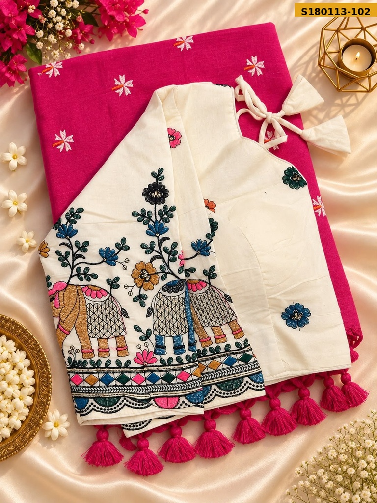 Fancy Khadi Cotton Embroidery Sarees
