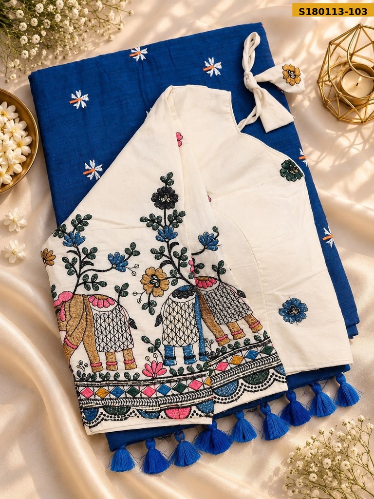 Fancy Khadi Cotton Embroidery Sarees