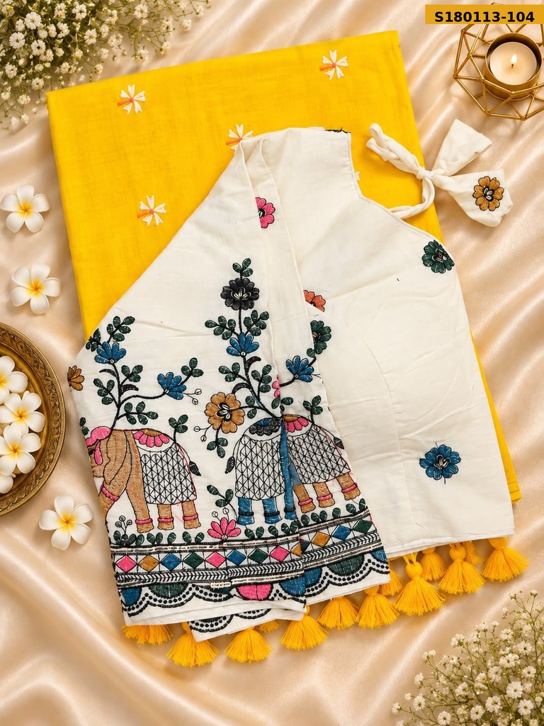 Fancy Khadi Cotton Embroidery Sarees