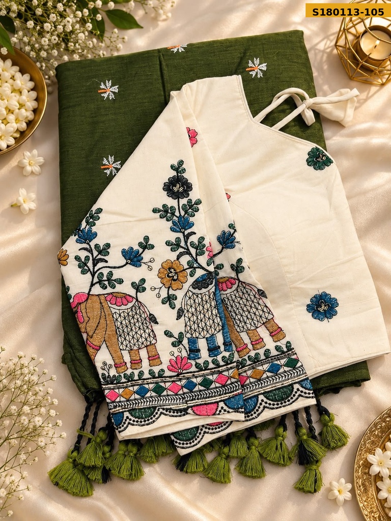 Fancy Khadi Cotton Embroidery Sarees