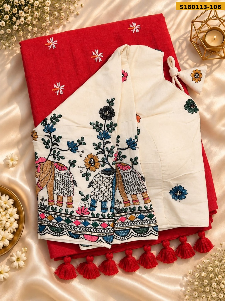 Fancy Khadi Cotton Embroidery Sarees
