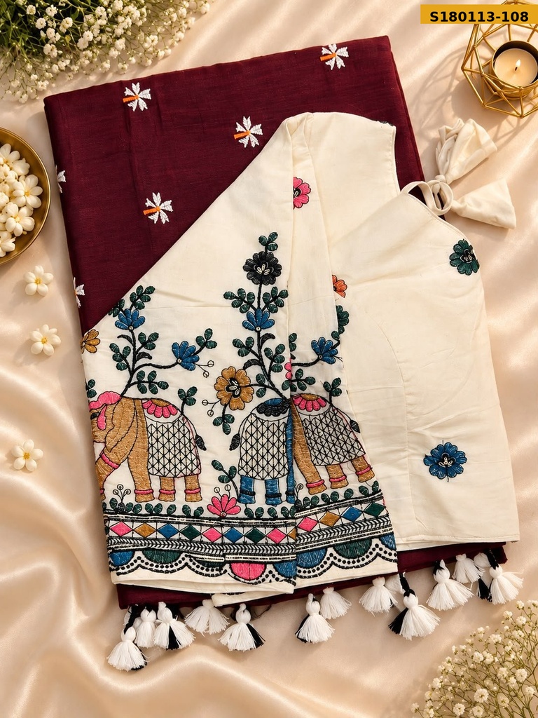 Fancy Khadi Cotton Embroidery Sarees