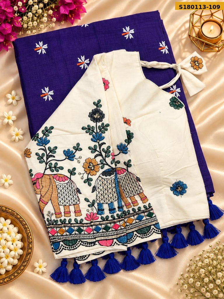 Fancy Khadi Cotton Embroidery Sarees