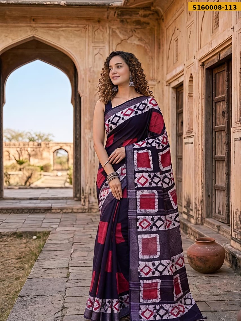 Fancy Handblock Print Linen Sarees