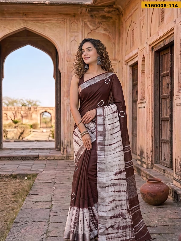 Fancy Handblock Print Linen Sarees