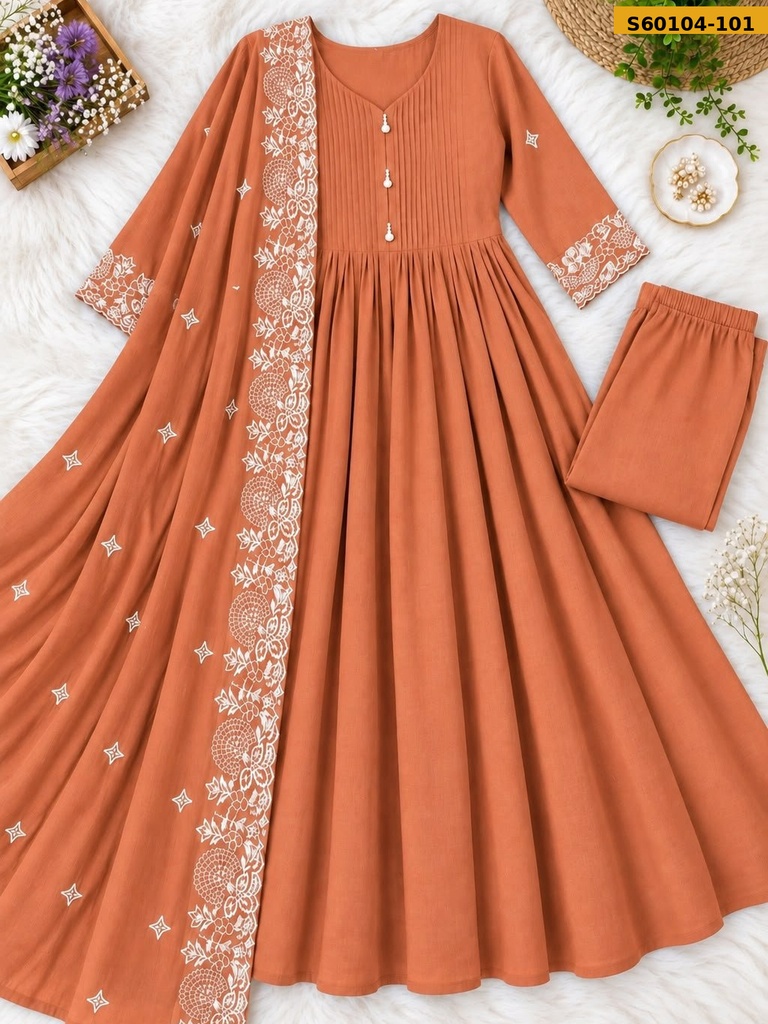 [S60104-101] Fancy Mul Chanderi 3 Piece Set (S, S60104-101)