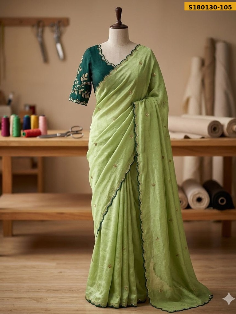 Fancy Chinnon Silk Embroidery Saree