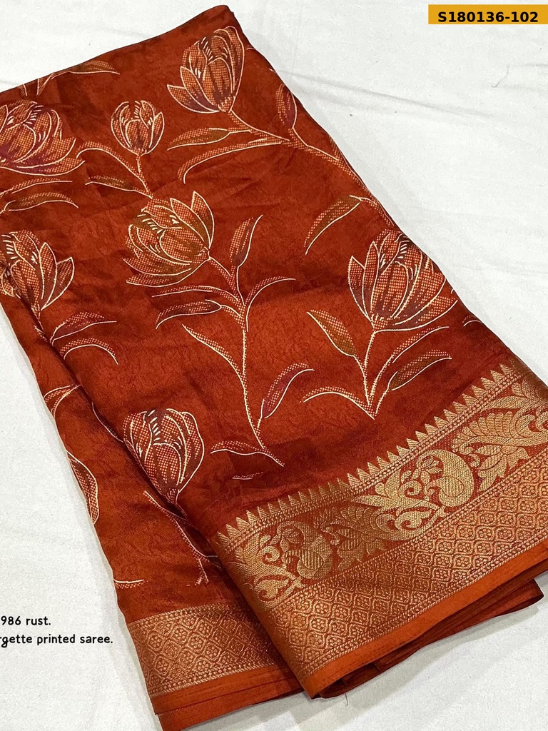 Fancy Satin Georgette Printed  Saree