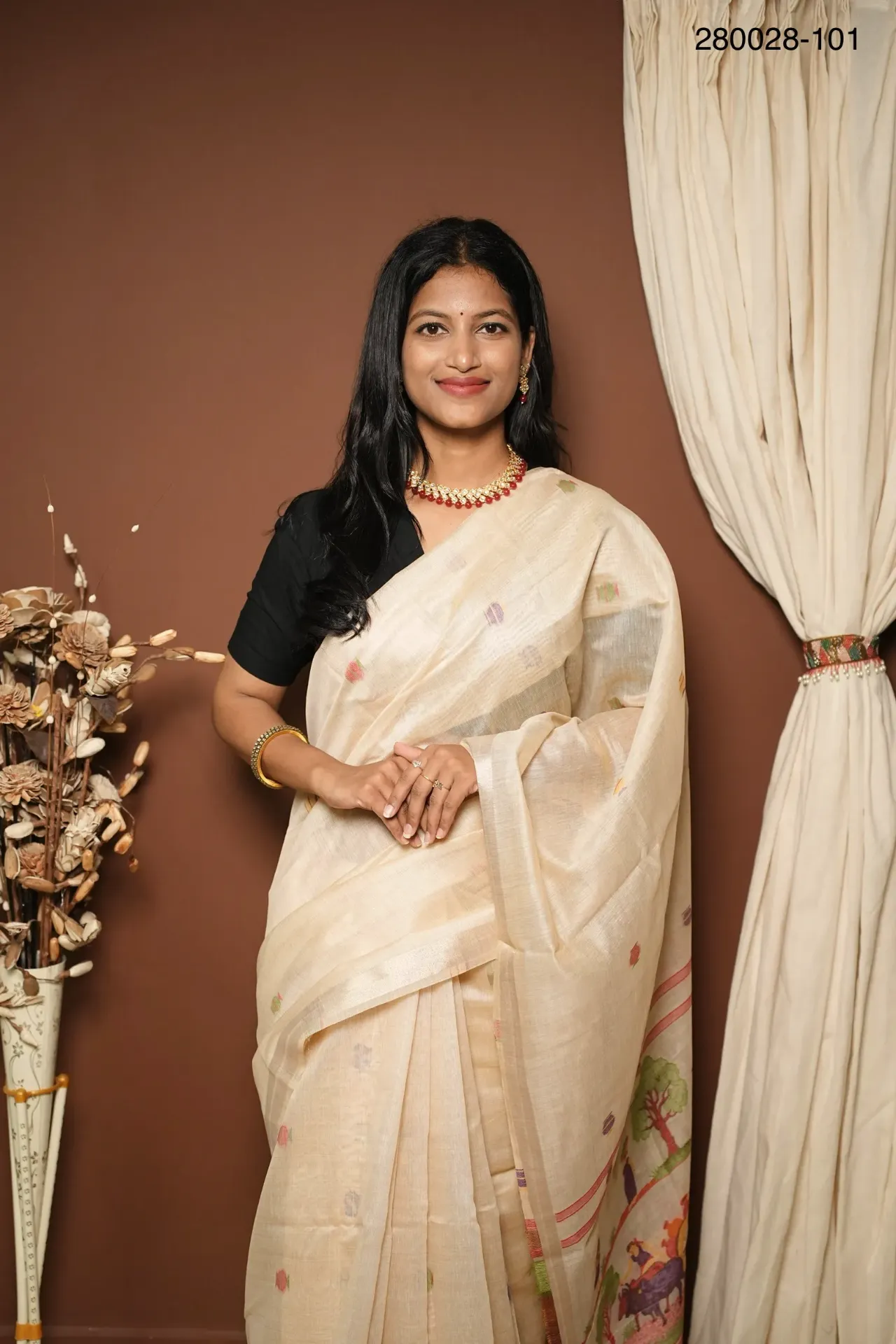 [280028-101] Fancy Milan Muga Cotton saree (280028-101)