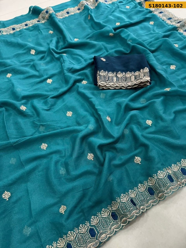 Fancy Star Georgette Embroidery Saree