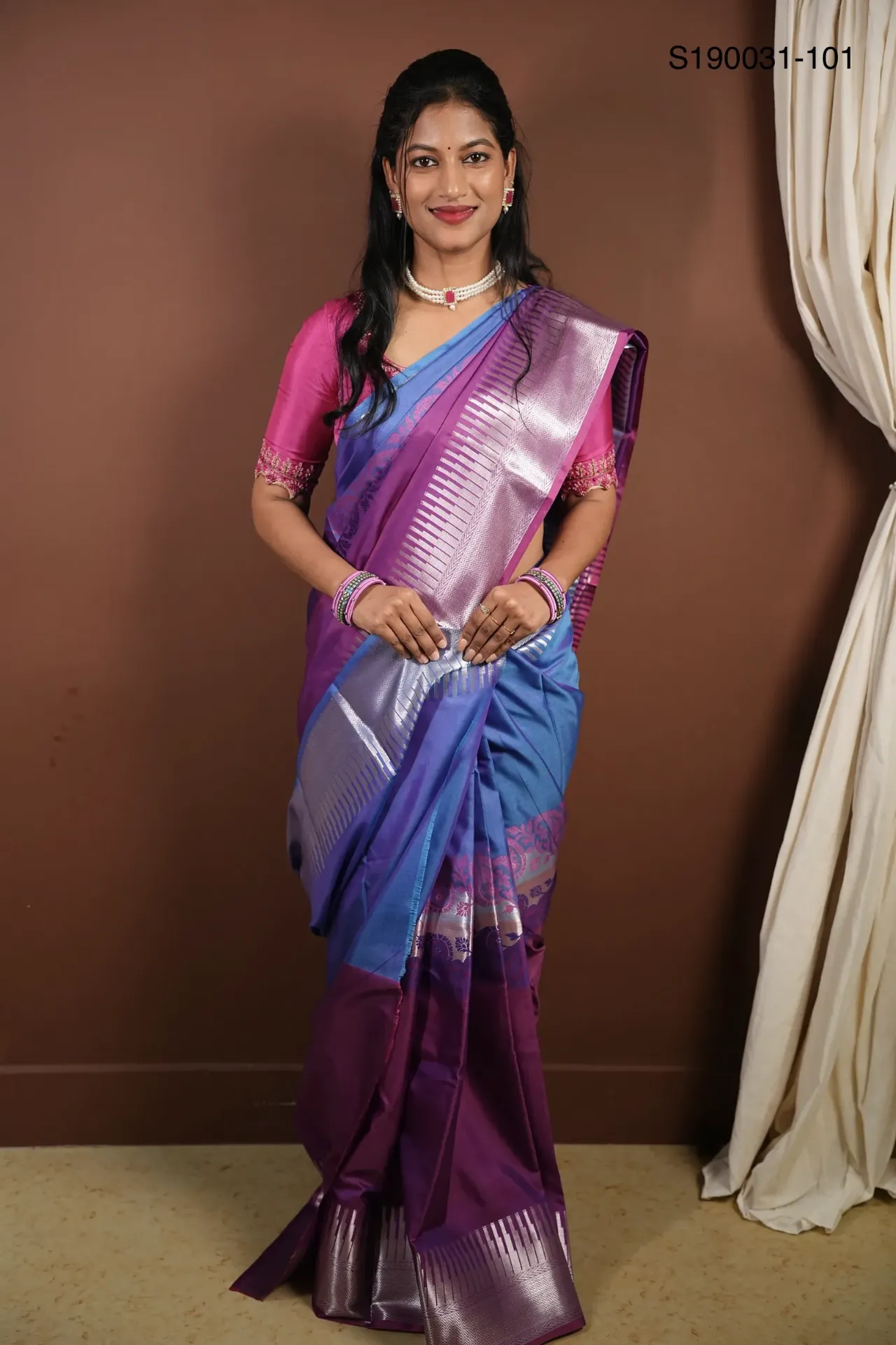 [S190031-101] Fancy Banarasi Soft Katan Silk Saree