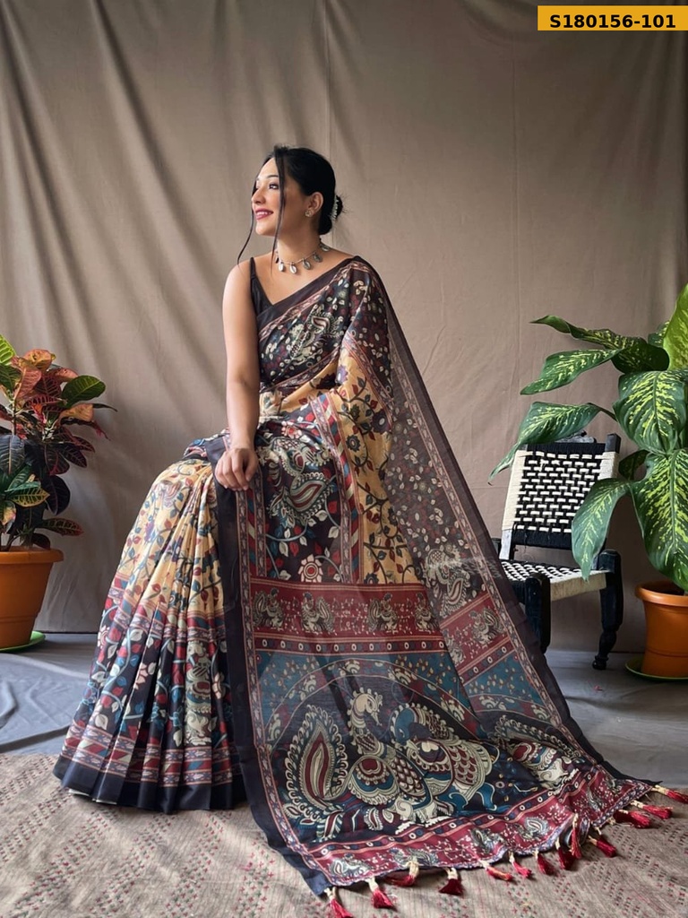 Fancy Cotton Kalamkari Printed Saree