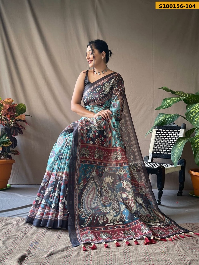 Fancy Cotton Kalamkari Printed Saree