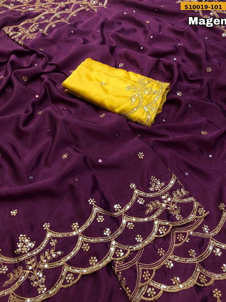 Fancy Soft Chinnon Embroidery Saree