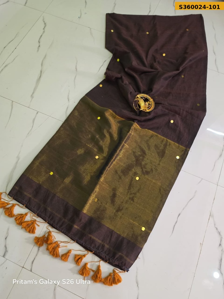 Khadi Cotton Golden Tissue Sarees