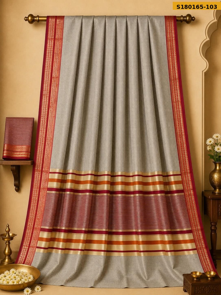 Fancy Cotton Checks Saree