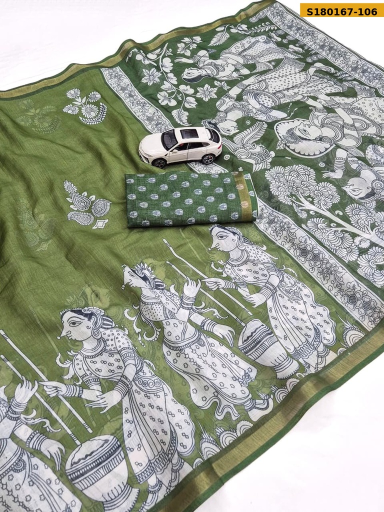 Fancy Linen Digital Kalamkari Printed Saree