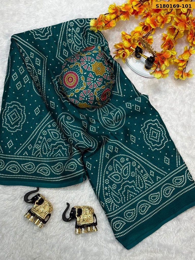 Fancy Moss Bhandhani Printed Saree