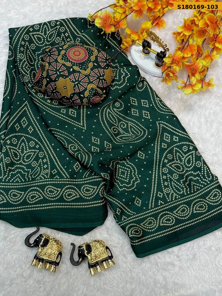 Fancy Moss Bhandhani Printed Saree