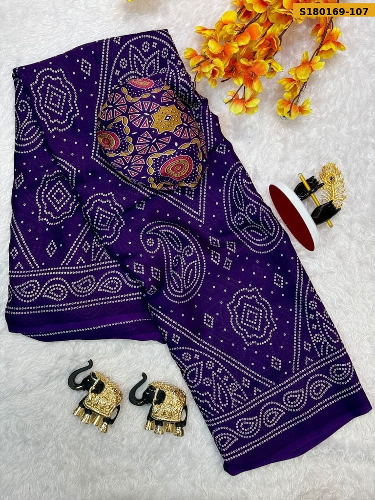 Fancy Moss Bhandhani Printed Saree