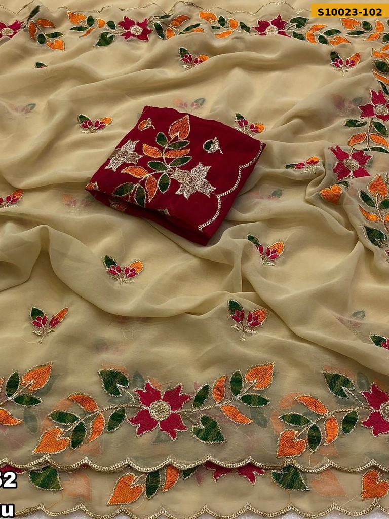 Fancy Faux Georgette Embroidery Saree