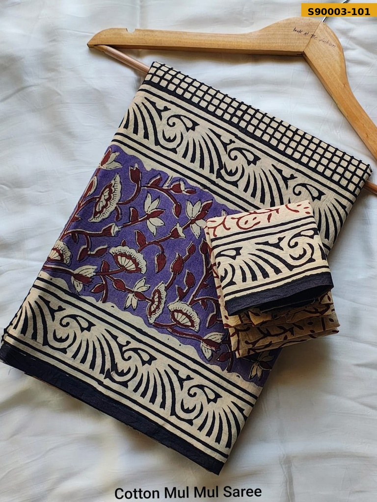 Handblock Printed Cotton Mul Saree