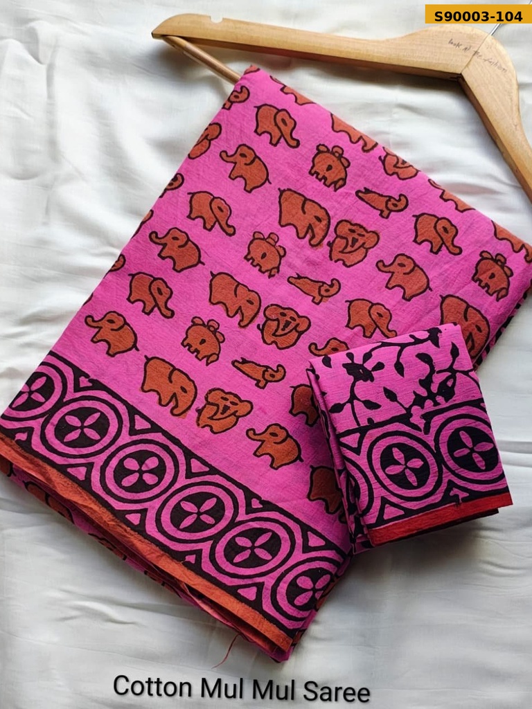 Handblock Printed Cotton Mul Saree