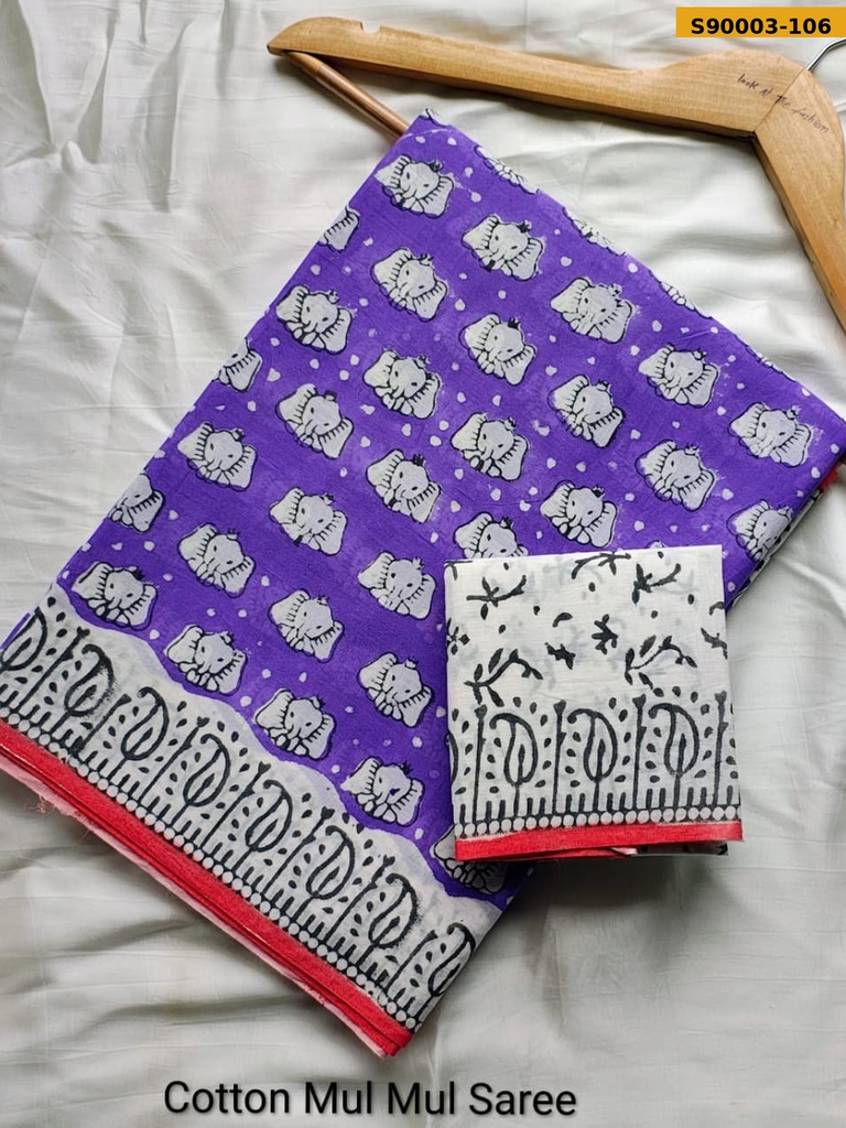 Handblock Printed Cotton Mul Saree