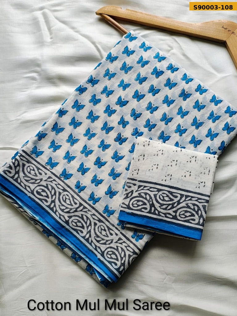 Handblock Printed Cotton Mul Saree