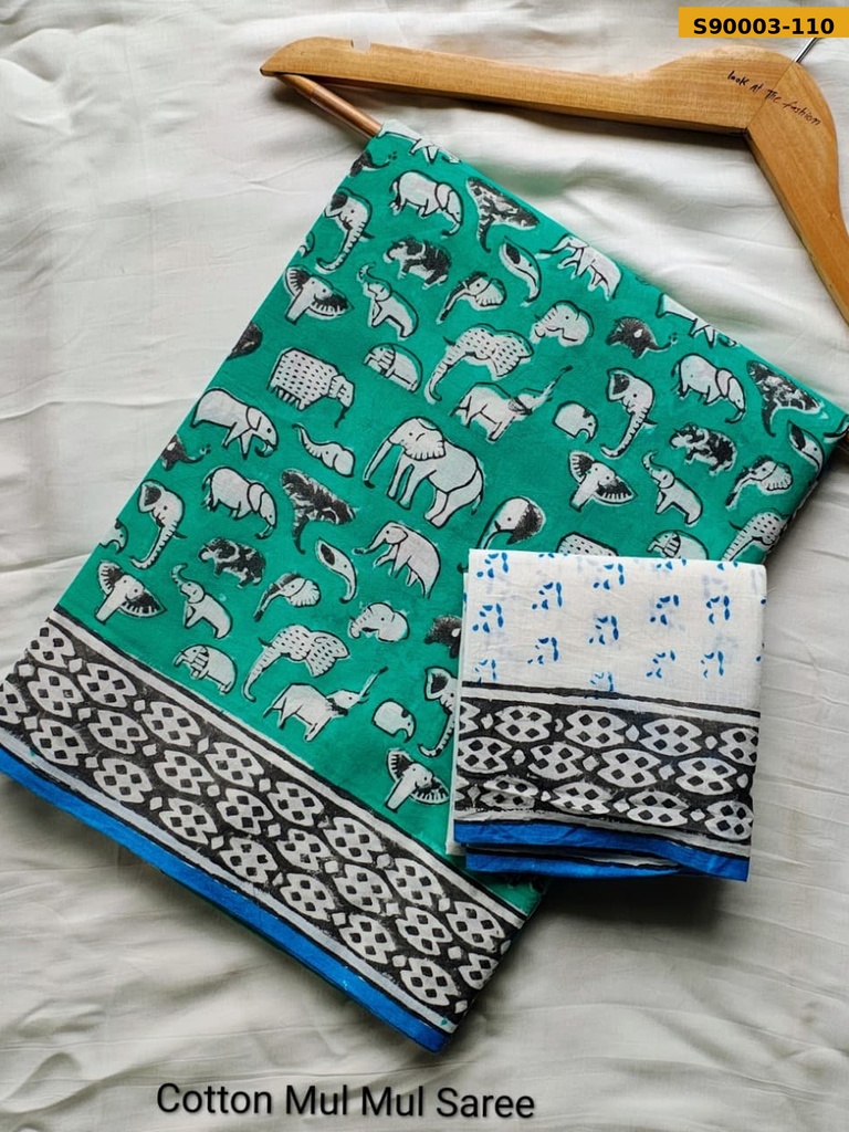 Handblock Printed Cotton Mul Saree