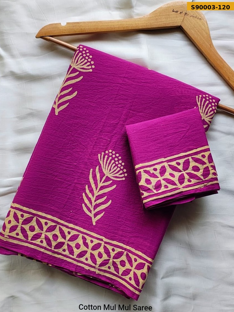 Handblock Printed Cotton Mul Saree