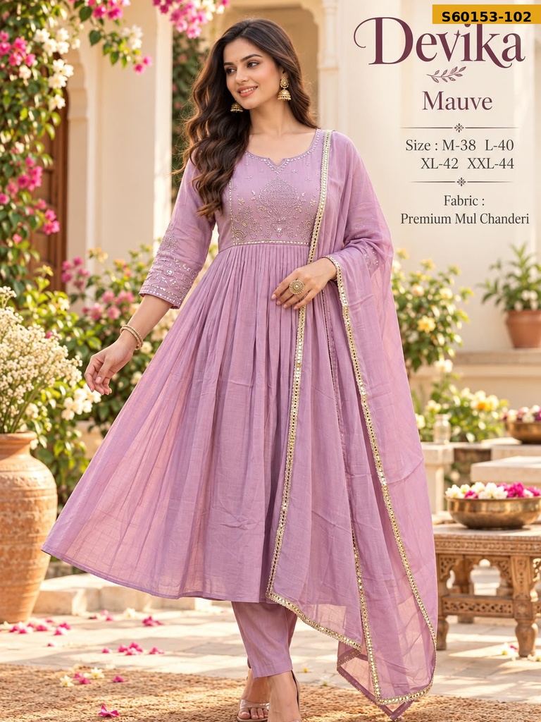Fancy Soft Mul Chanderi 3 Piece Set