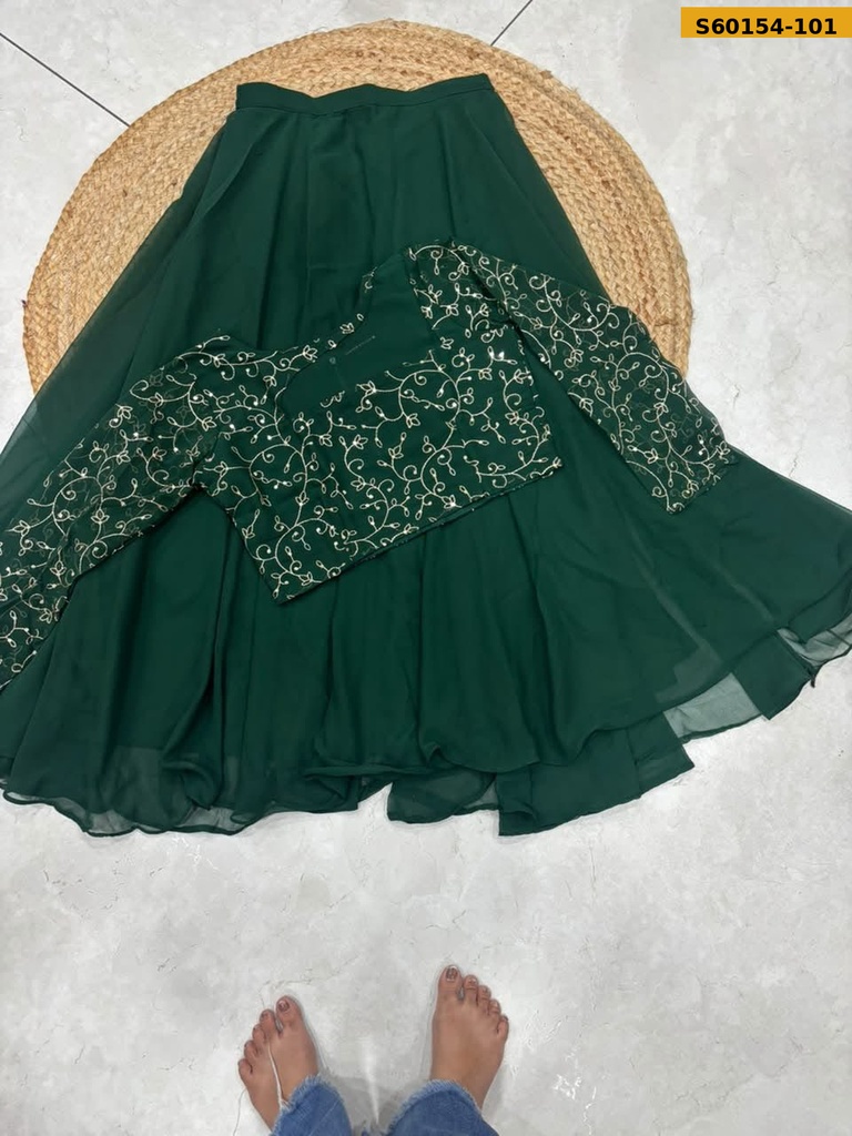 Fancy Georgette Embroidered Crop Top & Flared Skirt Set